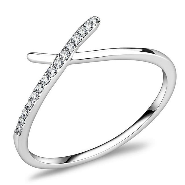 Women High Polished Stainless Steel Ring with AAA Grade CZ in Clear - Size 6