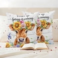 thumbnail image 3 of Cows Pillow Covers 2 Pack Watercolor Spring Yellow Purple Pink Floral Leaf Butterfly Wood Grain Pillowcase Waterproof Outdoor Throw Pillow Cover for Patio Garden Square Cushion 24”x24”, 3 of 9