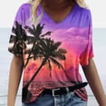 thumbnail image 2 of ZQGJB Hawaiian Shirts for Women Trendy Summer Tropical Palm Tree Graphic Short Sleeev Casual V Neck Tee Shirt Top Loose Baggy Tshirt Blouse Z01-Hot Pink XXL, 2 of 5