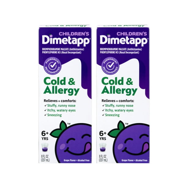 2 Pack Dimetapp Children's Cold & Allergy Grape Flavor 8 Oz Each