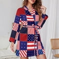 thumbnail image 3 of American Flag Painting Brush Style Night Robe Long Sleeve V Neck Robe With Belt Women's Sleepwear Dresses, 3 of 9
