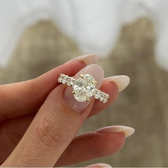 Jewelerix Brilliant Oval Cut Moissanite Engagement Ring for Women, 14K Yellow Gold Vermeil Ring, Hidden Halo Ring, Solitaire Wedding Promise Ring