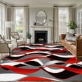 thumbnail image 2 of Red Gray Stripes Large Area Rugs 5x8 ft Abstract Art Modern Geometric Curve Washable Rug Non Slip Indoor Carpet Absorbent Floor Mat for Living Room Bedroom Dining Room, 2 of 9