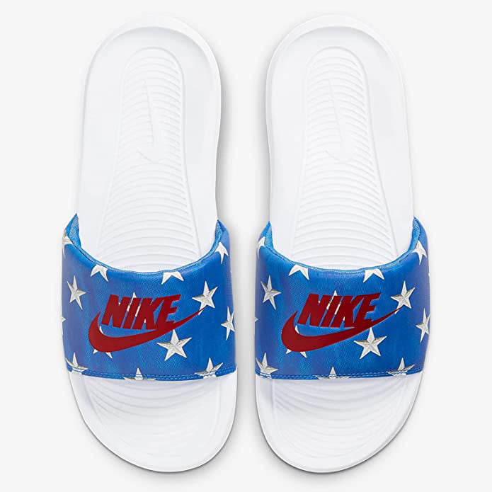 Nike Men's Victori One Slides Sandals Red White Blue Star USA Print 