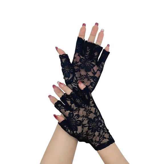 TELOLY Elegant Lace Fingerless Gloves Set of 2 Floral Embroidery Evening Gloves for Wedding Party Costume Accessories Vintage Style Handwear