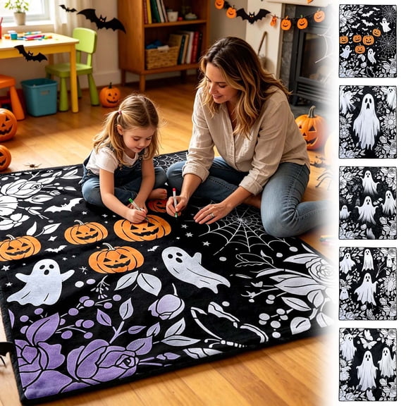 JuDWoC Halloween DIY Coloring Blanket Soft Flannel Fleece Blanket Gothic Ghost Blanket Colorable Halloween Throw Blanket for Couch Sofa Bed Decor 59.1*51.2in