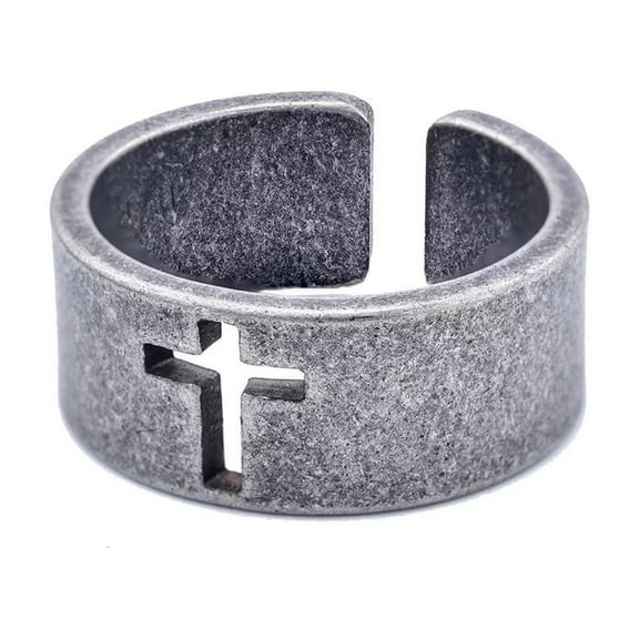 PAMTIER Men's Stainless Steel Vintage Hollowed Out Cross Gothic Biker Ring Ancient Silver Size 7
