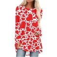 thumbnail image 1 of Cameland Chemises Grande Taille pour Femmes Imprimé Cœur Hauts de la Saint-Valentin Manches Longues Tunique Col Rond Blouses, 1 of 4