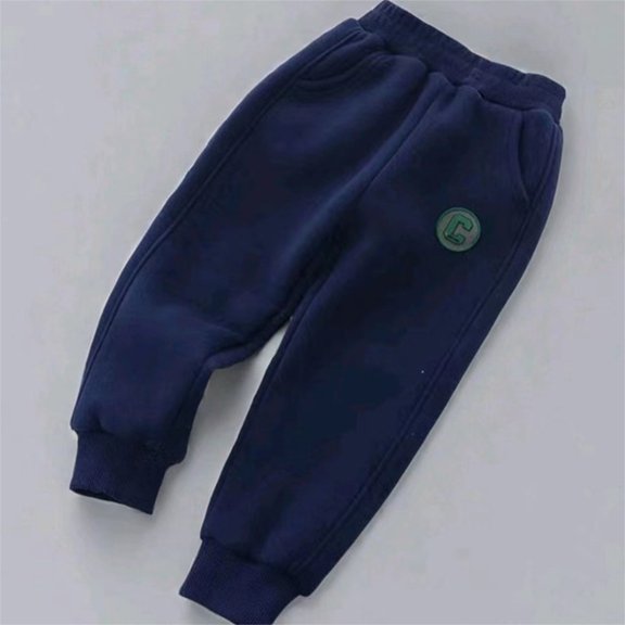 Huowey Boys Joggers Loose Fit Wide Leg Thickened Trousers Ankle-Tied Comfortable Elastic Waist Casual Fall Winter Warm Track Pants Dailywear,Blue,3-4 Years