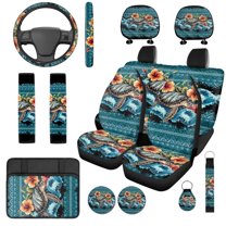 Uorisanigo Tribal Turtle 14 Pieces Automotive Seat Cover Car Steering Wheel Cover Cars Headrest Cover Car Armrest Cover Water Cup Pad Auto Seat Belt Cover Anti-slip Elastic Fit for Cars,SUVs