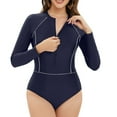 thumbnail image 7 of UTSJKR Womens Rash Guard Long Sleeve Swimsuit UPF 50+ Zipper Up One Piece Surfing Bathing Suit Sporty Swimwear Navy 12, 7 of 7