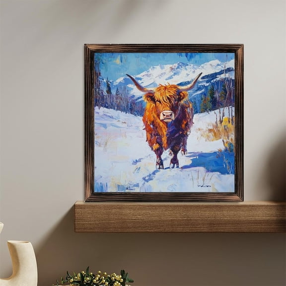 Highland Cow Snowy Mountain Trees Wooden Sign Wall Plaque - Vintage Art Decoration, Wall Decoration - Ideal Gift For Home Decoration, Living Room, Bathroom, Bedroom, Garden, Dining, Bar, Cafe, Fest