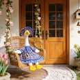 thumbnail image 5 of AZXY Spring Floral Porch Goose Outfit - Blue Gingham Dress with Matching Bonnet for 23" Lawn Goose Statue, Perfect for Easter & Outdoor Yard Decor, 5 of 6