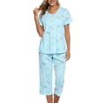 thumbnail image 2 of MecTo Women Cotton Pajamas Sets, Short-Sleeved Capri Pants PJ, Blue, 2 piece, Size M, 2 of 6