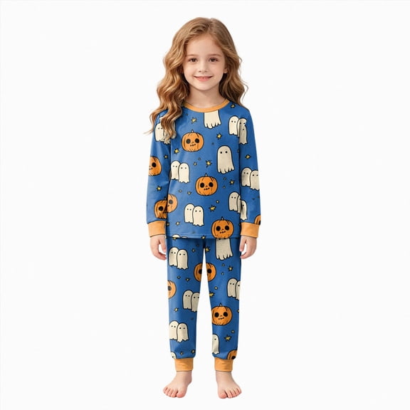 KPOPLK Kids Pajamas for Girls Skeleton Comfort Sleepwear Pjs Toddler Clothes Halloween Pumpkin Outfit Set 2t 3t 4t 5t 6t 7t 8t Size 3-4 Years
