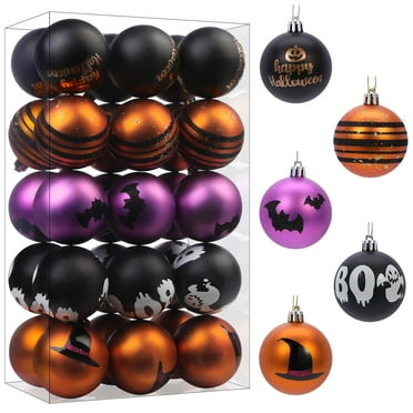 30CT 2.36 Inch Halloween Tree Ornaments, Colored Shatterproof Plastic Decorations Balls Baubles for Christmas Party Haunted House Decoration