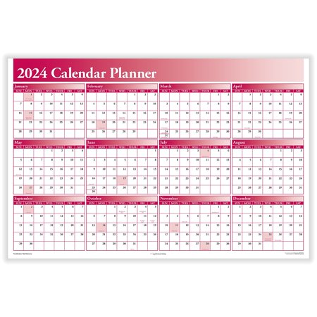 UPC: 0619011633932 | 2024 ComplyRight 24  x 36  Dry Erase Yearly Wall Calendar Reversible Burgundy (J0056BU)
