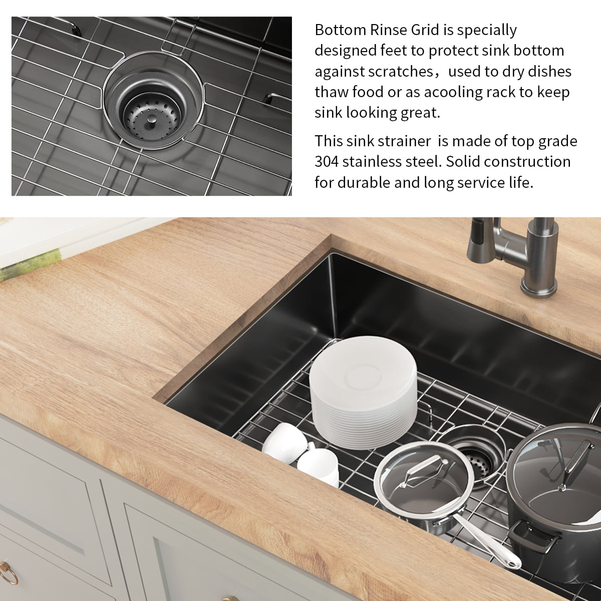 Fulorni 30-Inch Black Undermount Kitchen Sink – Single Bowl, NANO-PVD Coating, Workstation Ledge