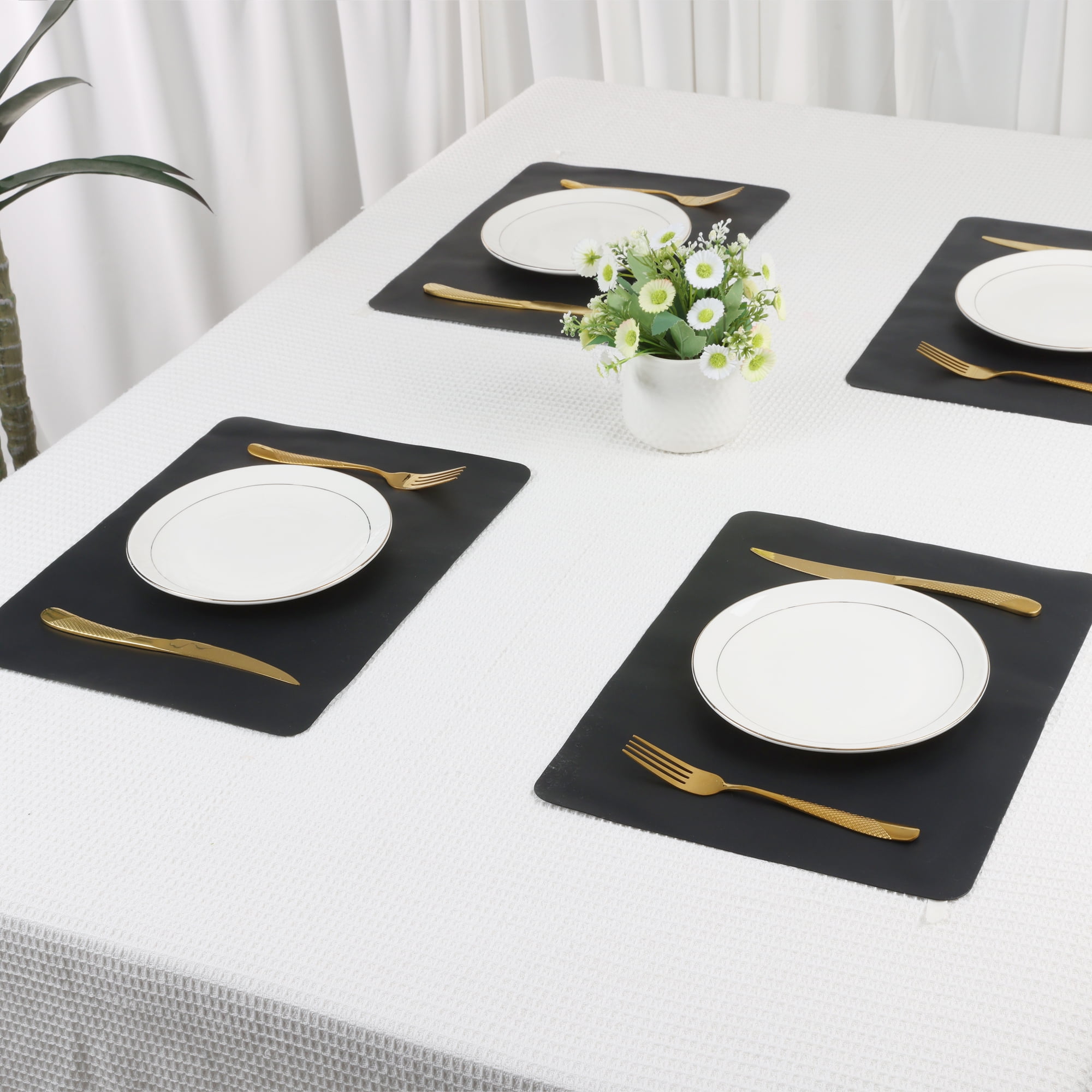 Unique Bargains Set of 6 Silicone Placemats for Kitchen Dining Table Decor Black