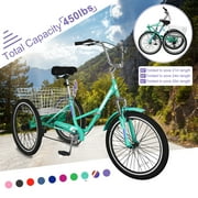 LILYPELLE 24 3 Wheel Bike for Adults Folding Tricycle 7 Speed Adult Trike Low-Step Through for Seniors with 400lbs Load Capacity,Cyan