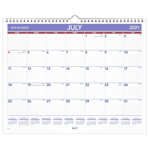 ATAGLANCE Academic Monthly Wall Calendar, 15" x 12", July 2021 to