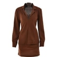 thumbnail image 5 of SAYOO Female Suit Set, Solid Color Tailored Collar Long Sleeve Shirt+ Mini Skirt for Summer, White/Black/Brown, S/M/L, 5 of 9