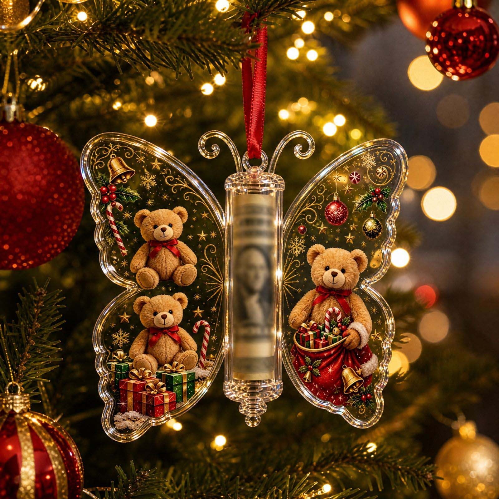 Naittoop Christmas Cash Gift Butterfly Ornaments Clear Acrylic Money Card Holders with Hanging Ribbon DIY Cash Gift Holder for Holiday Gifting Xmas Tree Decoration & Keepsake Display B
