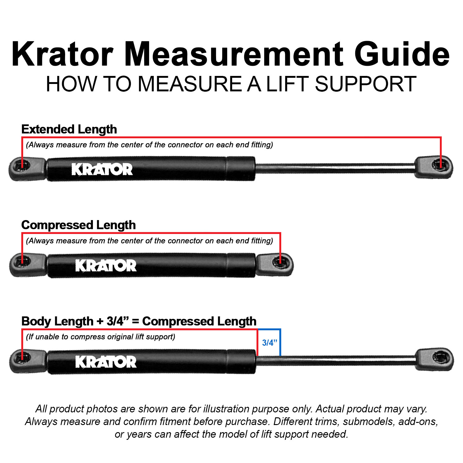Krator 2pcs 6228 Replacement Hood Lift Supports, Gas Strut Prop Arms, Gas Spring Shocks, Lid Support, Lid Stay, Force Output 396N - 6228, 036150, 5345039225, 5344069065, 5345069065, 53440-69065 - image 5 of 5