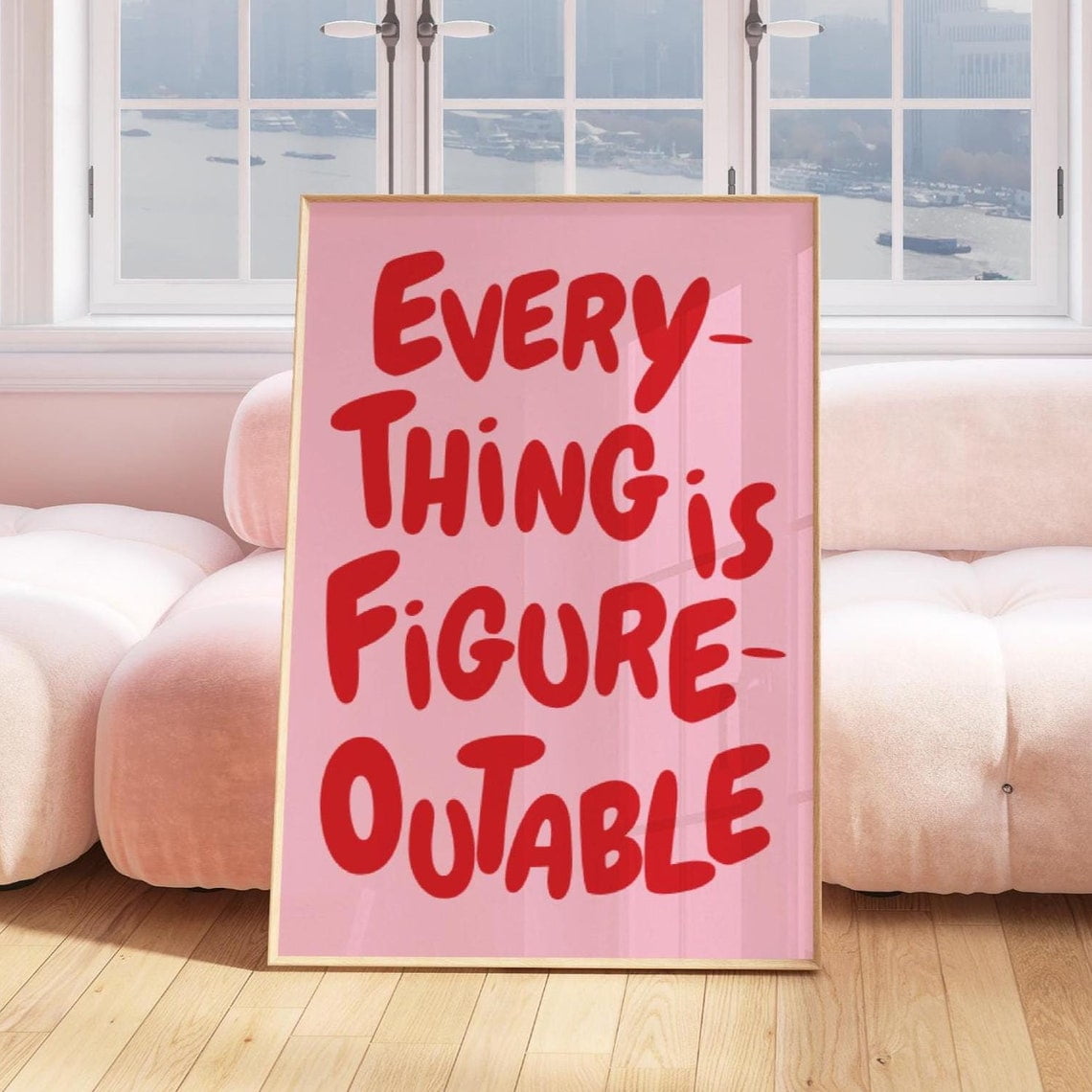 Everything Is Figureoutable Uplifting Quote Print Inspirational Wall Art Pink Red Office Print Motivational Wall Art Affirmation Poster Wall Art Modern Wall Decor 24x36 UNFRAMED