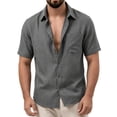 thumbnail image 4 of Cmfcve Men's Linen Shirts Short Sleeve Button Down Shirts Wrinkle Resistant Casual Vacation Beach Summer Tops, 4 of 7