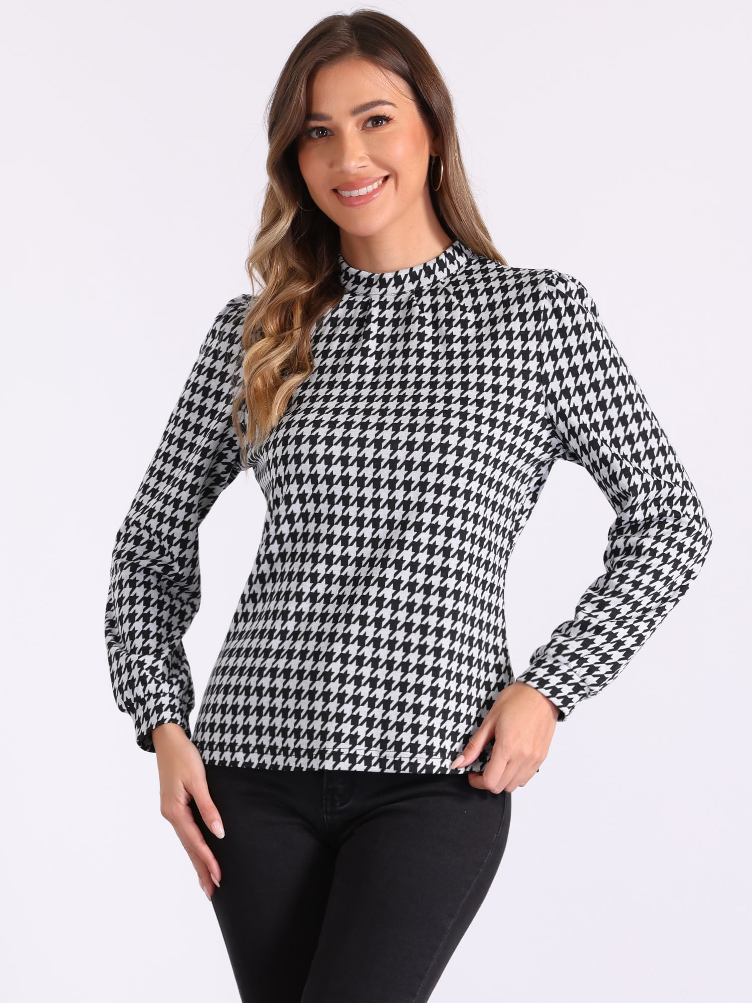 DARING DIVA Houndstooth Plaid Vintage Blouse  XS Black