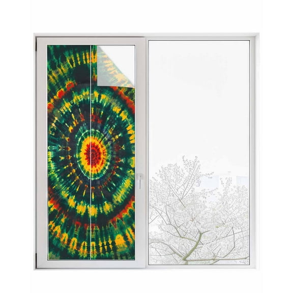 Window Privacy Film Tie Dye Boho Stained Glass Window Film Decorative Sun Block Window Cover Ethnic Colorful Ombre Abstract Aesthetic Window Clings Static Adhesive Sticker for Bathroom 23.6"x59"