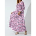 thumbnail image 2 of Michellecmm Women Geometric Print Long Dress, V-neck Puff Long Sleeve Loose Fashion Dress, 2 of 9