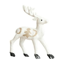 Uutvmp Christmas Reindeer Figurines 4.3inch, Foam Glitter Reindeer Figures with Moon and Christmas Tree Pattern Gold and White Standing Deer Statue, Artificial Animal Crafts for Tabletop Decor