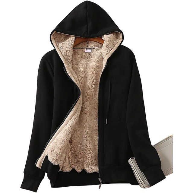 Veste à Capuche Doublée en Sherpa à Fermeture Éclair Complète pour Femmes