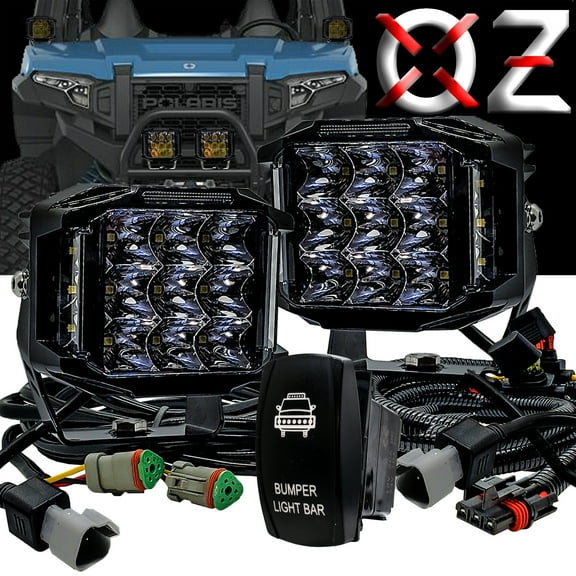 OZ-USA 120W Bumper Lights Side Emitting LED 180° Beam Pattern with Pulse Power Busbar Wire Harness Kit Compatible with Polaris XPEDITION RZR Turbo Pro Crew Ranger XP 2018-2024