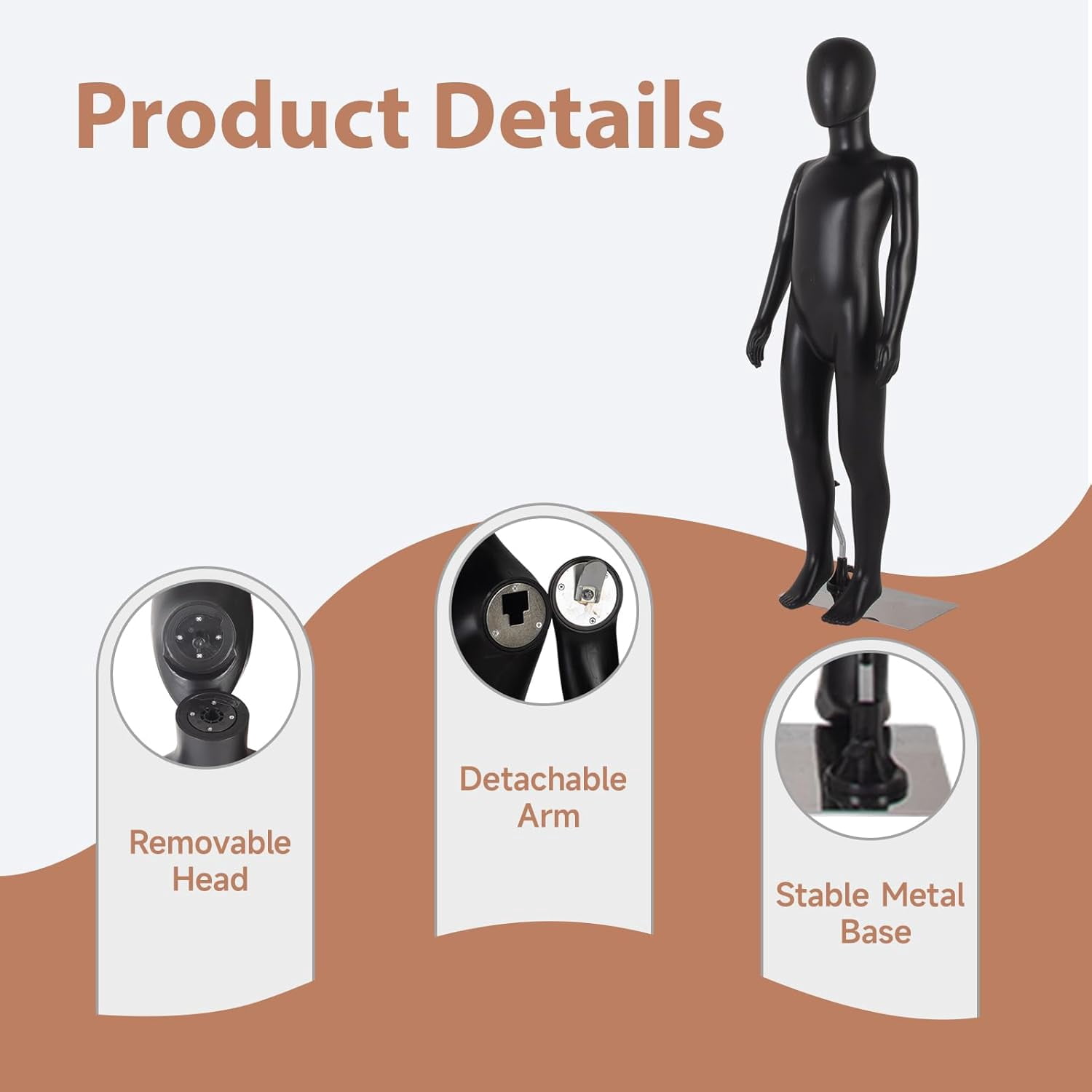 Kinbor Child Mannequin, Black Children Dress Form Mannequins, Kids Mannequins Full Body 43.3 Inches, Realistic Detachable Manikin Body Display with Metal Base