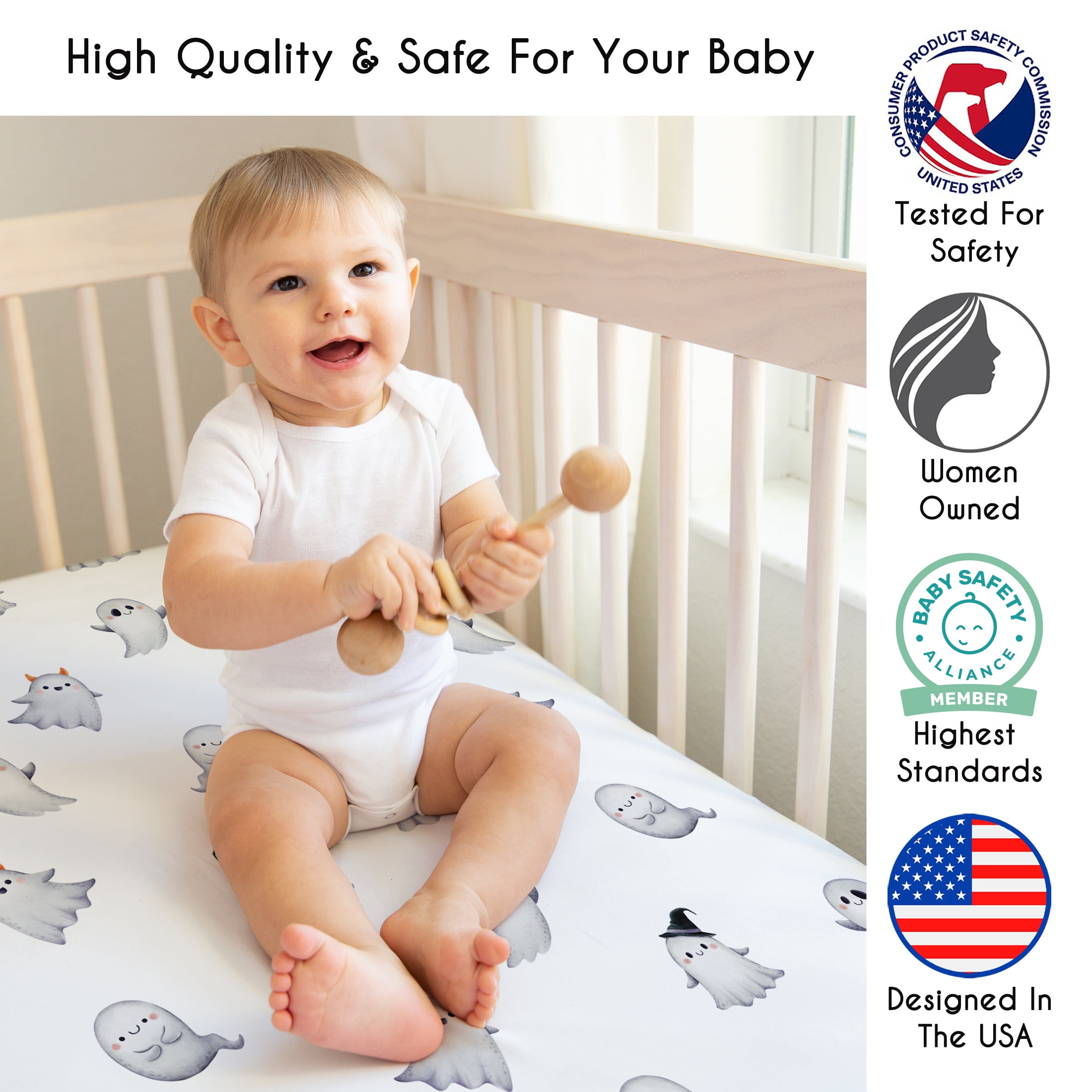 Sweet Jojo Designs Seasonal Halloween Ghosts Boy, Girl, Unisex/Gender Neutral Fitted Crib Sheet