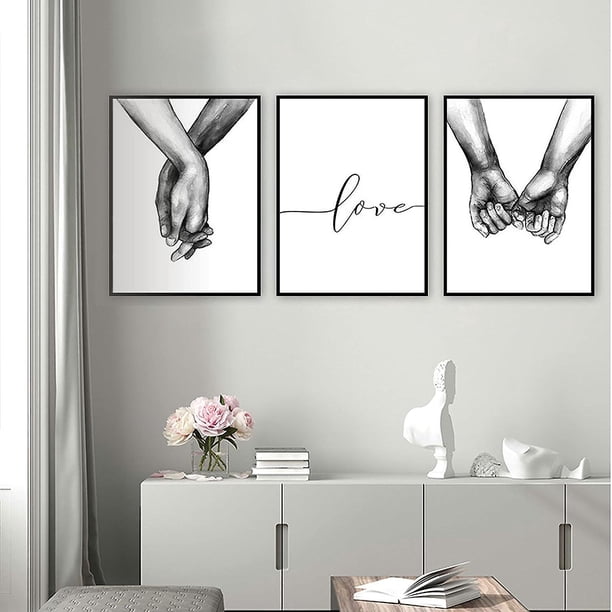 Juego De 3 Pósteres En Blanco Y Negro Rojo Verde 40 X 50 Cm Tomados De La Mano Y Cita De Amor Póster En Lienzo Sin Marco