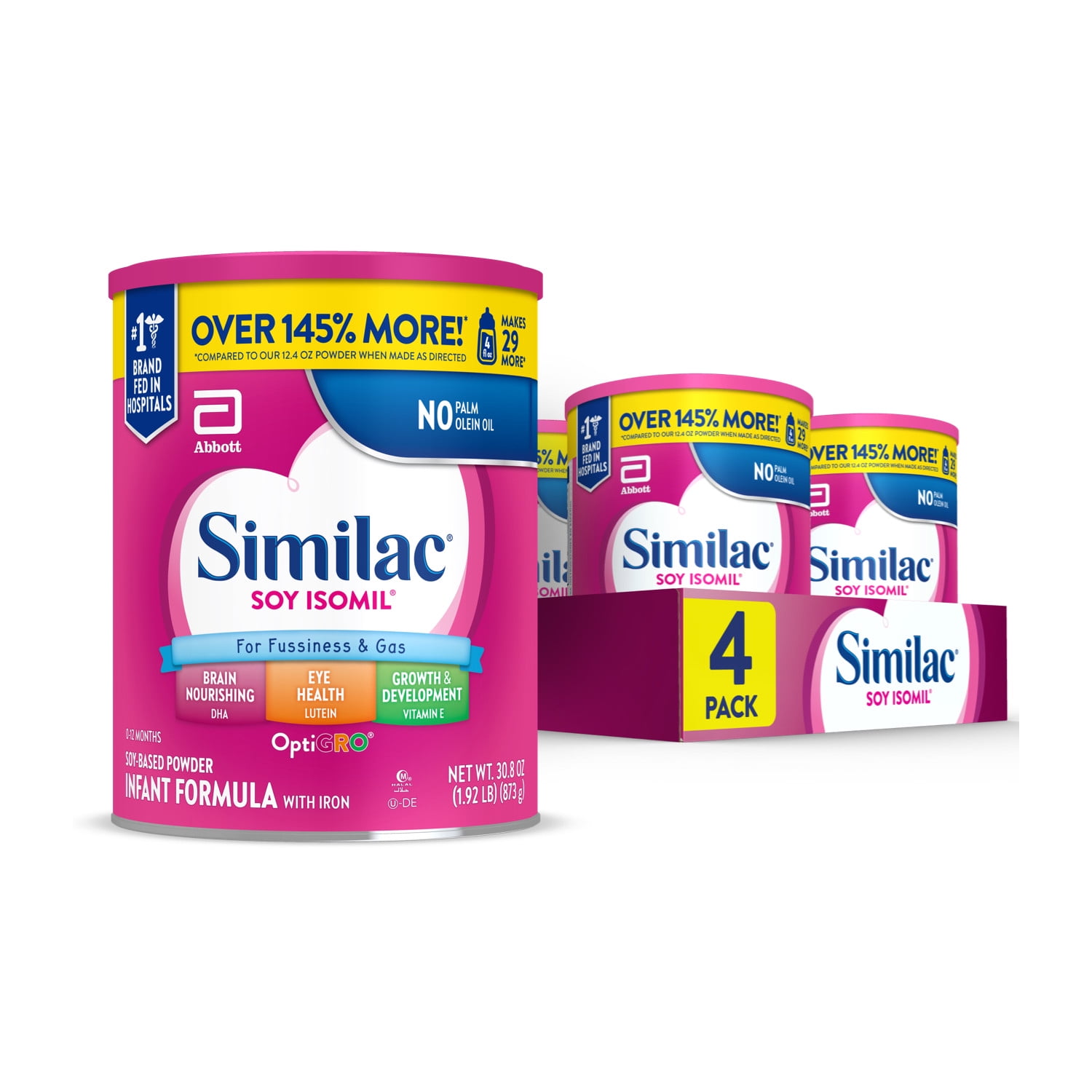 (4 pack) Similac Soy Isomil Powder Baby Formula, 30.8-oz Can, Pack of 4