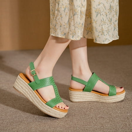 

Fashion Women Summer Weave Comfortable Wedges Shoes Beach Buckle Strap Open Toe Breathable Sandals