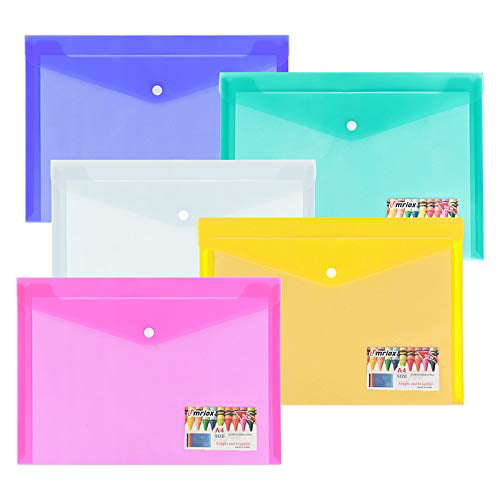 12 Pack Plastic Envelopes 6 Colors Clear Poly Envelopes with Label Pocket & Snap Closure File Document Folders US Letter A4 Size for Home School Office Organization