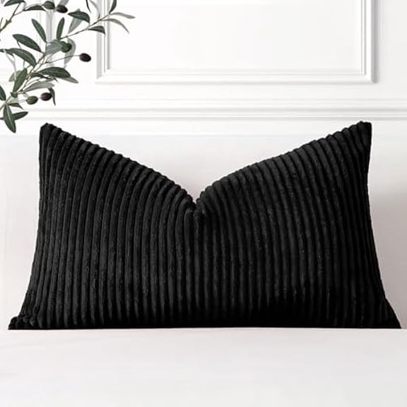 Eryueer Cozy Striped Corduroy Cushion Cover 30x50cm Super Soft Decorative Oblong Throw Pillow Covers Case for Sofa Couch Bedroom Car Decor 12 x 20 Inches, Black