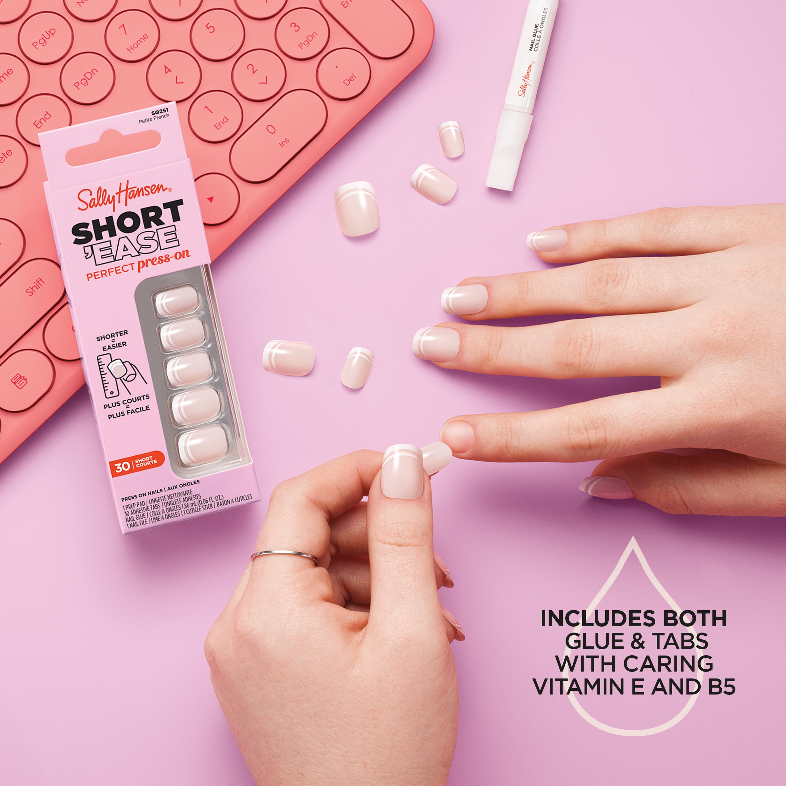Sally Hansen Perfect Press-On Nails Short'ease Petite Pearlflection Non-Damaging Easy Application