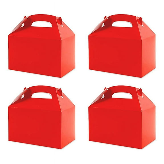 50 Pcs Treat Boxes White, Candy Boxes Favors with Handle Paper Cookie Gift Bags Gable Boxes Red