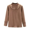 thumbnail image 1 of Lenpel Women's Thermal Shirts Long Sleeve Mock Neck Ruffle Trim Fleece Warm Base Layer Tops Fall Winter Basic Undershirts(Coffee,Medium), 1 of 7