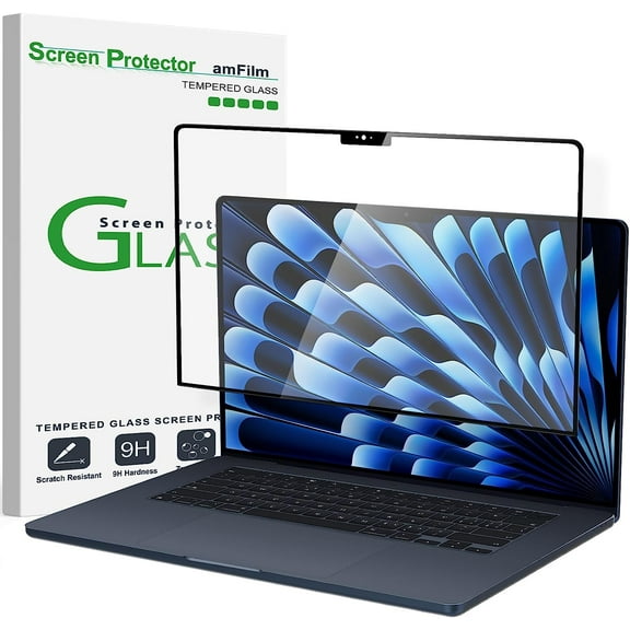 amFilm for MacBook AIR 15-Inch (2023, M2) Tempered Glass Screen Protector, [Zero Bubbles][9H Hardness][ Anti-Scratch][ Anti-Fingerprint], 1 Pack