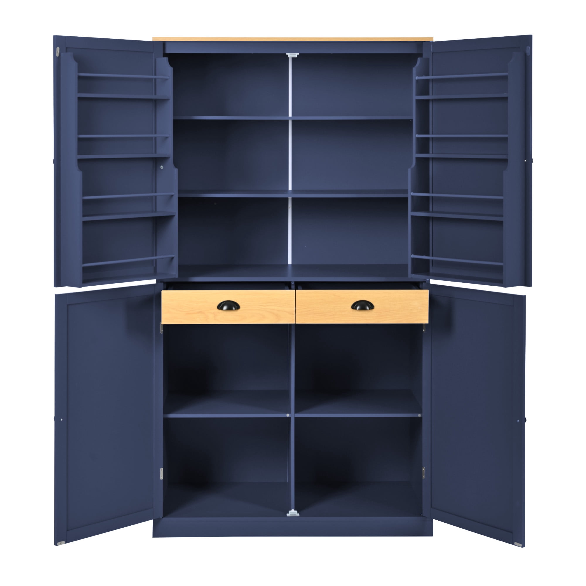 Harper & Bright Designs Farmhouse Kitchen Pantry Cabinet with Hutch, Tall Kitchen Storage Cabinet with Door and Drawer, Freestanding Hutch with Shelves, 71.3", Blue