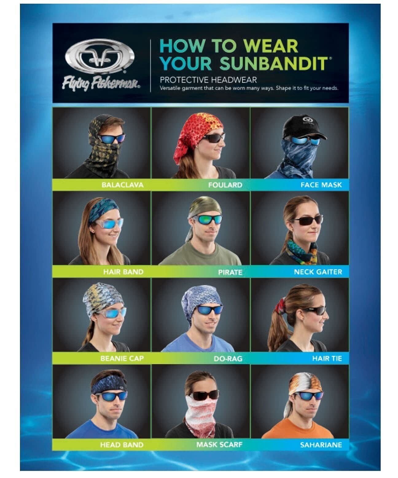 Flying Fisherman™ Blue DigiCamo Sunbandit®, Cloth Face Mask - One Size Fits All