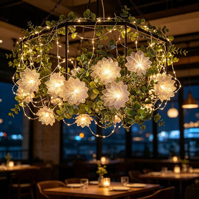 YiJuHui Outdoor Waterproof Artificial Flower String Lights for Patio Garden Party Decor - Warm White LED Fairy Lights with Timer, Shatterproof & Weatherproof for Wedding, Christmas, Holiday, Balcony
